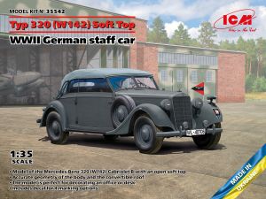 ICM 1/35 Typ 320 (W142) Cabriolet Soft Top WWII German Staff Car # 35542
