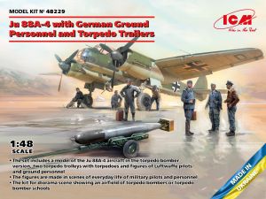ICM 1/48 Junkers Ju-88A-4 with German Ground Personnel and Torpedo Trailers # 48229
