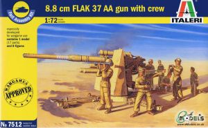 Italeri 1/72 8.8 cm FLAK 37 AA Gun with Crew # 7512 - Plastic Model Figures