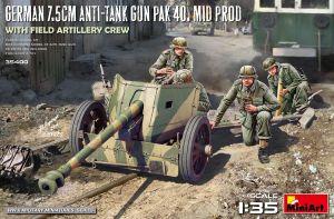 Miniart 1/35 German 7.5cm PaK 40 Mid w/ Artillery Crew # 35400