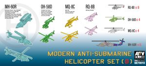 AFV Club 1/700 Modern Anti-submarine Helicopter Set B (MH-60R, MQ-8C, OH-58D, RQ-8B) # 70010