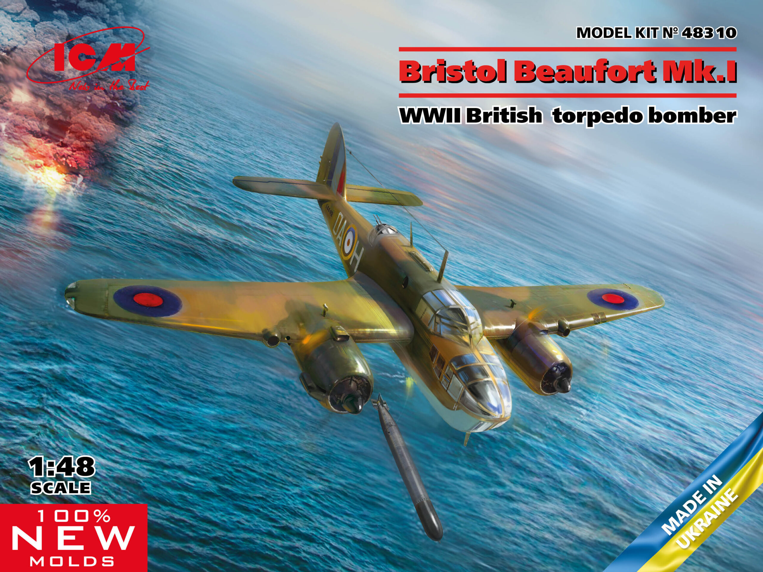 ICM 1/48 Bristol Beaufort Mk.I, WWII British Torpedo-Bomber (100% new molds) # 48310