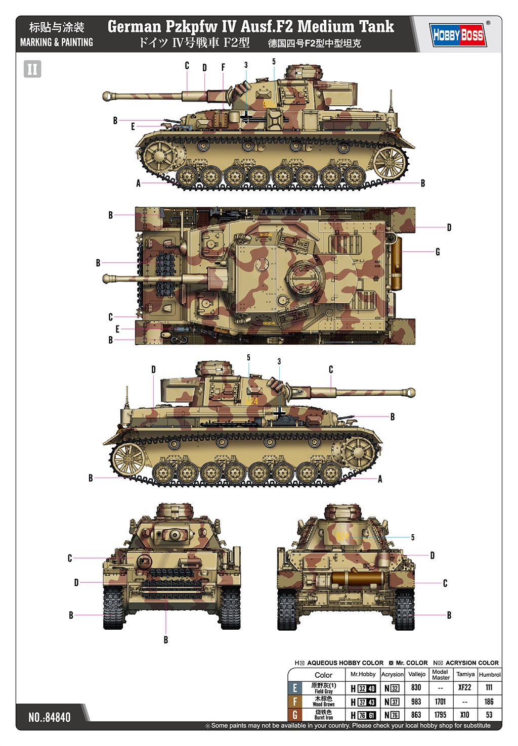 Hobbyboss 1/48 German Pzkpfw IV Ausf.F2 Medium Tank # 84840