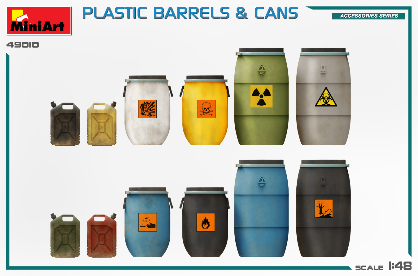 Miniart 1/48 Plastic Barrels & Cans # 49010